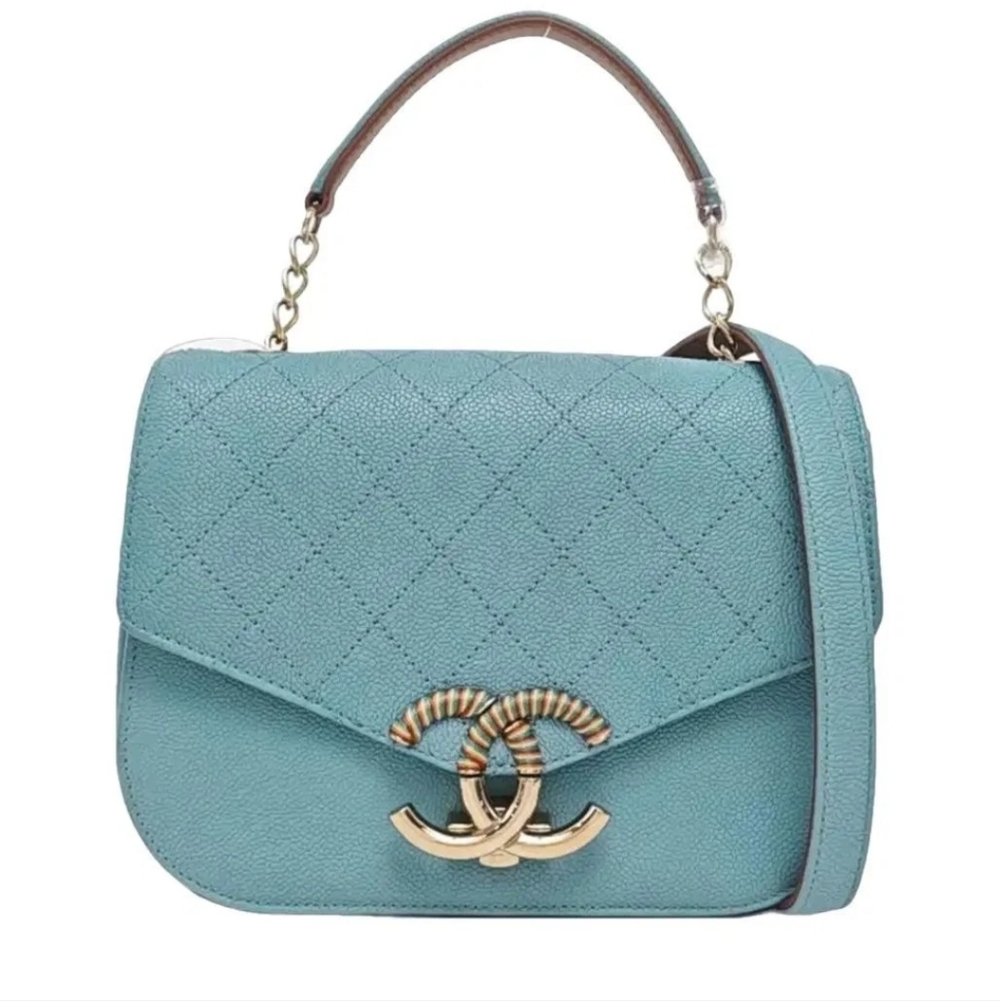 CHANEL Light Blue Caviar Quilted Shoulder Bag